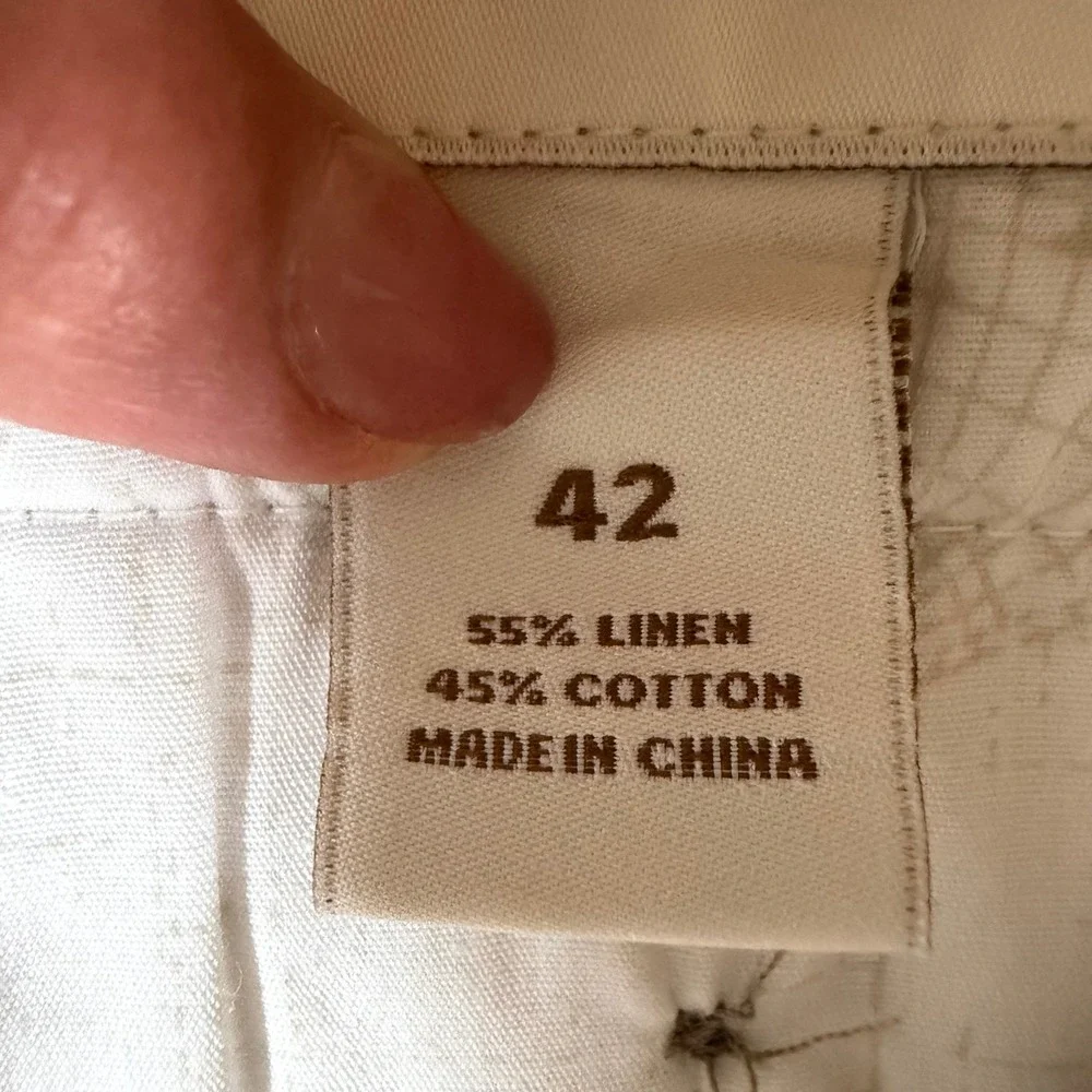 Caribbean Mens Pleated Linen Cotton Blend Shorts Beige Oatmeal 42 Herringbone
